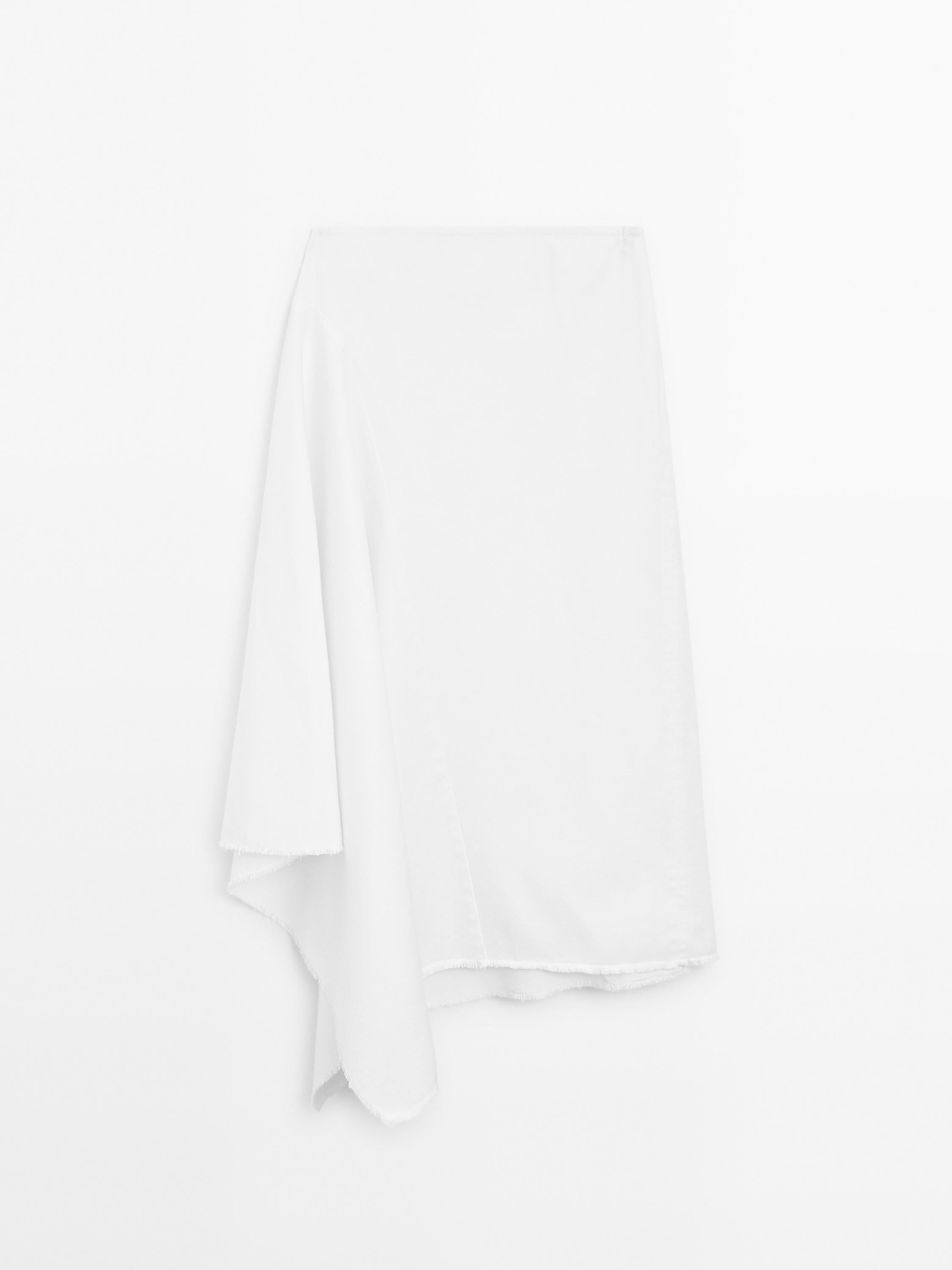 Asymmetric denim midi skirt